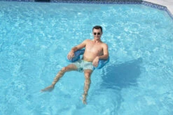 Swimline 90466 Floating Inflatable Flamingo Fabric Covered U-Seat Pool Float -Swimming 90466 Flamingo USeat MaleModel HighRes 27936.1691772664